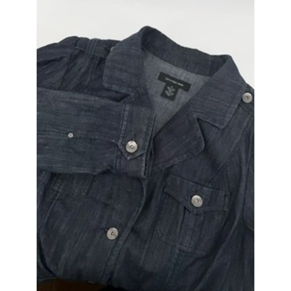 Calvin Klein Jeans Womens Jacket 2X Blue Denim‎ Belted Button Down Collared